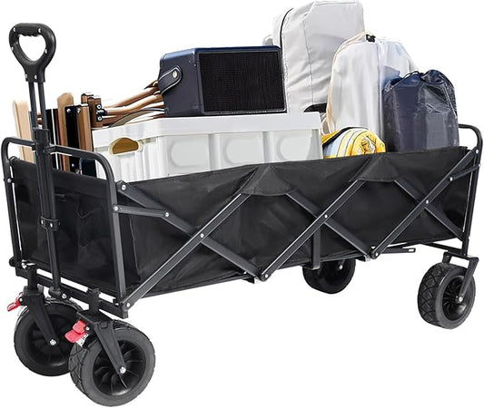 Beach Cart Large Capacity, Heavy Duty Folding Wagon Portable, Collapsible Wagon for Sports, Shopping, Camping Collapsible Foldable cart(440 LBS Capacity)