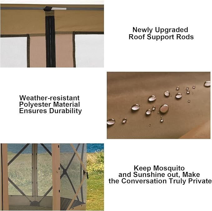 COBlZl 12x12 pop up Gazebo on Clearance Screen Canopy Tent for Camping,Outdoor Instant Stargazing Gazebo,Portable Hub Tent with Removable Sidewalls,Pavilion for Backyard,Brown