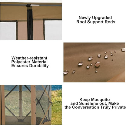 COBlZl 12x12 pop up Gazebo on Clearance Screen Canopy Tent for Camping,Outdoor Instant Stargazing Gazebo,Portable Hub Tent with Removable Sidewalls,Pavilion for Backyard,Brown