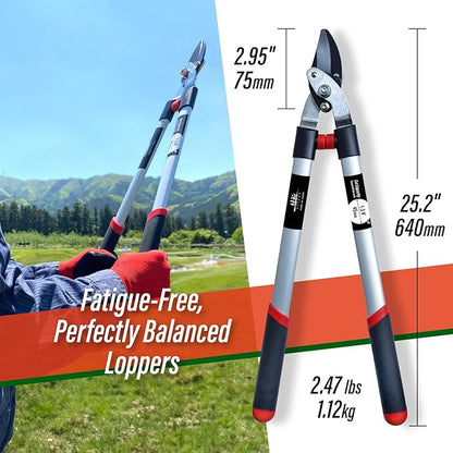 SUIZAN Bypass Hand Loppers 25" - Professional Japanese Branch Cutter Lightweight Compact Tree Trimmer Gardening Tools