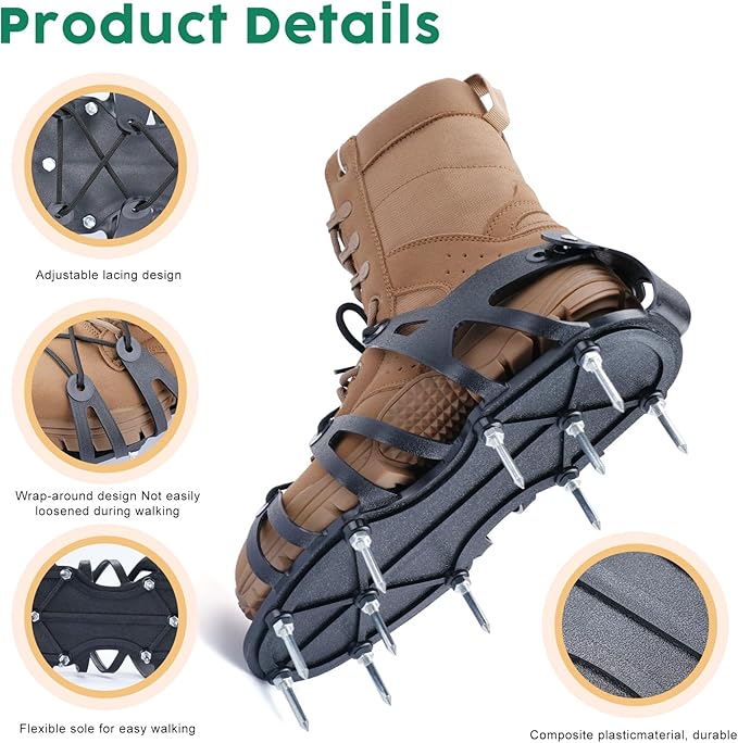 Professional Lawn Aerator Shoes with Spiked Design &Adjustable Wrap Lacing-Flexible Bendable Sole for Natural Walking,Ergonomic Gardening Tools for Professional Landscapers & Homeowners
