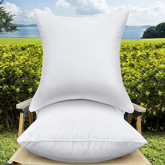 16 x 16 Outdoor Throw Pillow Inserts Set of 2 Waterproof Square Premium Decorative Couch Pillow Stuffers Form White Sofa Cushions Indoor