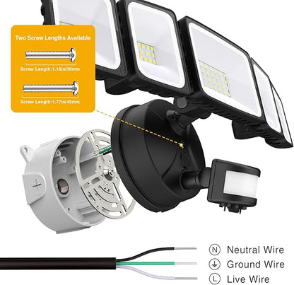Onforu 5 Heads 55W LED Security Lights Motion Sensor Outdoor, 360° Wide Angle Wide Illumination, 5000LM Flood Light, 6500K, IP65 Waterproof, Hardwired Wall Light for Garage, Yard, Porch, Entryway