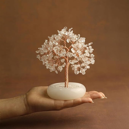 Clear Quartz Healing Crystal Tree of Life, Crystals Copper Wire Money Bonsai Tree, Office Desk Decor, Natural Gem Stones Healing Spiritual Yoga Gifts for Women
