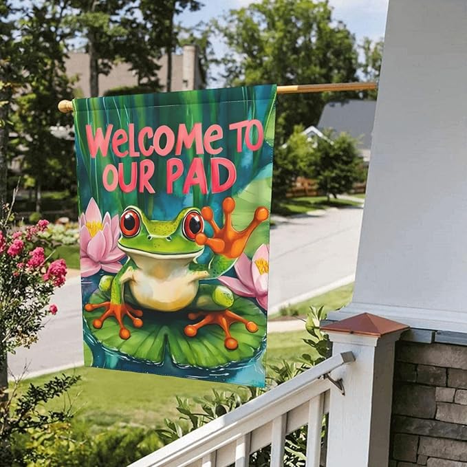 Frog Garden Flag Vertical Double Sided Outdoor Yard Flags 12.5x18 Inch Burlap Banners for House Lawn