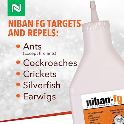 Nisus NiBan-FG Fine Granular Bait, Indoor & Outdoor Moisture-Resistant Bait with Orthoboric Acid, for Ants, Cockroaches, Crickets, Silverfish & Earwigs, 1 lb