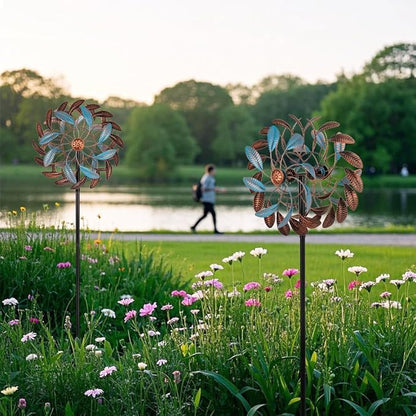 360° Wind Spinners Outdoor,13” Kinetic Wind Spinner,Yard Art Windmill with Metal Stake,Vintage Metal Wind Sculptures & Spinners,Waterproof Pinwheels Large Wind Spinner for Yard and Garden