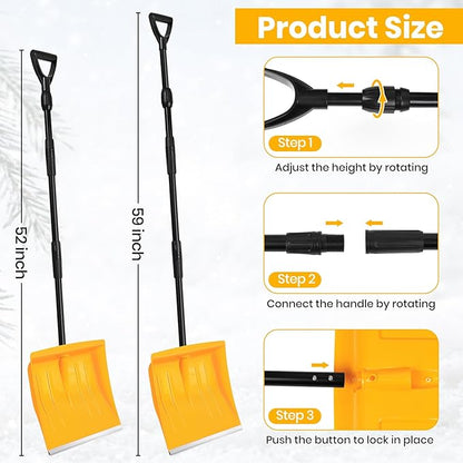 Snow Shovel for Driveway Stairs Decks Garage Snow Removal with Telescopic 52-59 inch Long Handle Lightweight Household Snow Shovel for Soft and Light Snow Removal (16 inch Wide)