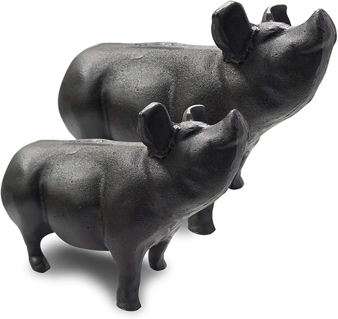 NACH Cast Iron Pig Door Stop/Decorative Statues, Black Pig Gum Stopper, Rustic - 12.6x4.9x7.9 inches, JS-90-7132