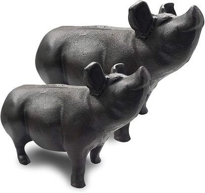 NACH Cast Iron Pig Statue - Black Door Stopper/Paperweight, Rustic Garden Decor, 9.2x3.7x5.9 Inch, Black Head Up Pig
