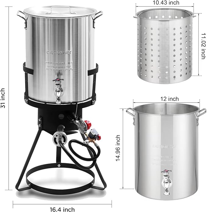 Red Mountain Valley 30Qt Turkey Fryer with Propane Burners for Outdoor Cooking, Aluminum Turkey Fryer Pot Basket, Propane Deep Fryer, Seafood Boil with Spigot,Timer, Marinade Injector, Turkey Rack