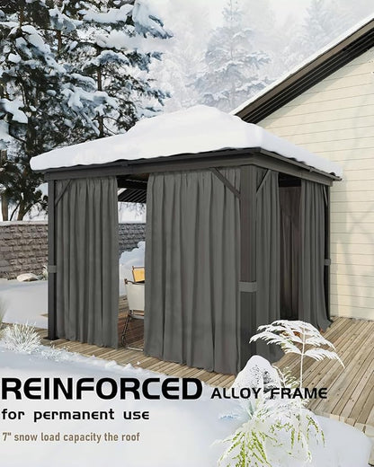 Hardtop Gazebo 12'x12' for All Weather, with Double Metal Roof, Aluminum Alloy Frame, and Net and Curtain, Permanent Building of Backyard Luxury for Patio, Deck, Backyard, Lawn, and Garden, Gray