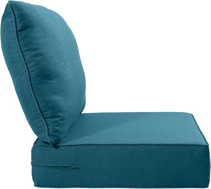Luxury 22x24/22x25 6-Inch Outdoor Cushions - Water Resistant 1 Set Patio Back&Seat Cushion for Wicker Dining Rocking Swivel Chairs Loveseat Couch Sectional Sofa - Peacock Blue