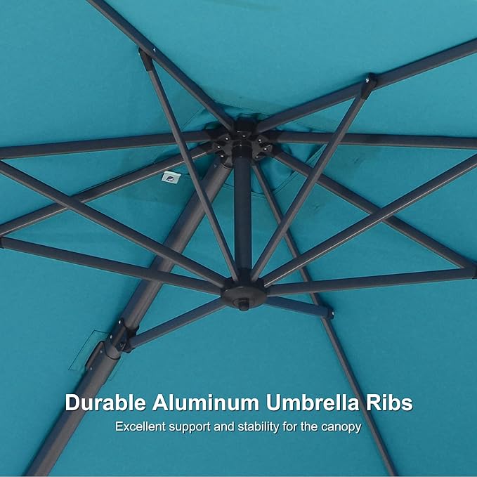PURPLE LEAF 8' X 8' Patio Umbrella with In-ground Base for Pool 7' High Offset Outdoor Cantilever Umbrella Swimming Pool Umbrella with 360°Rotation for Poolside Turquoise Blue