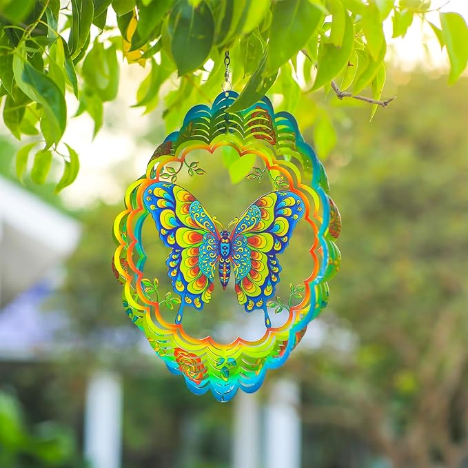 Butterfly Wind Spinners Butterfly Gifts for Women/Men 12 inch 3D Stainless Steel Hanging Wind Spinner Metal Wind Catchers Kinetic Sculpture for Indoor/Outdoor Decor, Yard Art, Garden Decorations
