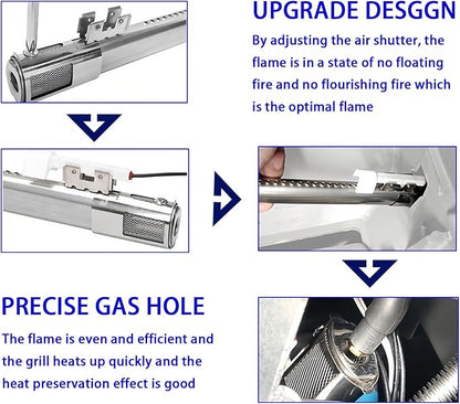 Grill Replacement Parts for Weber Genesis II 300 Series Gas Grills, 17 Inch Flavorizer Bars Heat Deflectors 3 Burner Tubes Kit for Weber 7489 67490 67491 LP and NG BBQ Grill Models