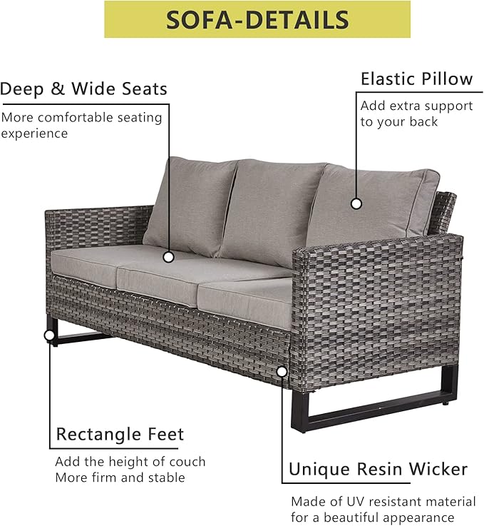 HUMMUH 6 Piece Patio Furniture All Weather Wicker Outdoor Sectional Sofa,High Back Patio Chairs,Coffee Table and Ottomans Set for Porch,Garden,Backyard