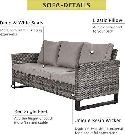 HUMMUH 6 Piece Patio Furniture All Weather Wicker Outdoor Sectional Sofa,High Back Patio Chairs,Coffee Table and Ottomans Set for Porch,Garden,Backyard