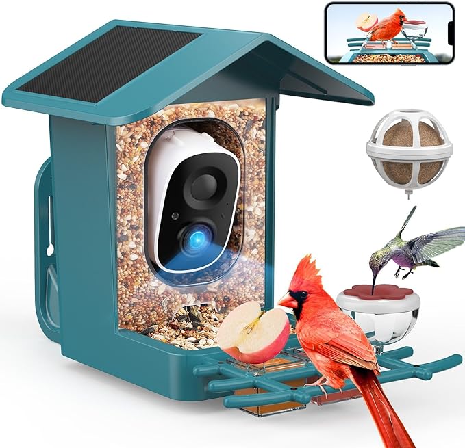 PeckCam® Bird Feeder with Camera Solar Powered, AI Identify & Auto Capture, 2K HD Live Video Smart Bird Feeder Camera Instant Notifications in Backyard, Gift for Bird Lovers