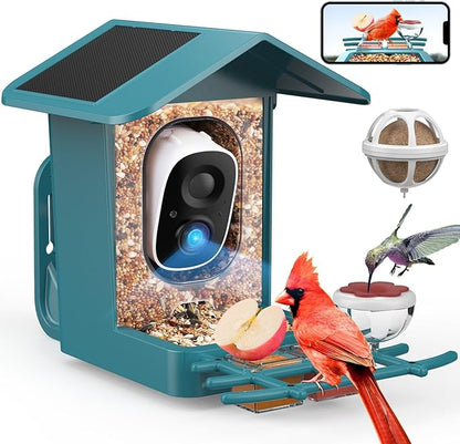 PeckCam® Bird Feeder with Camera Solar Powered, AI Identify & Auto Capture, 2K HD Live Video Smart Bird Feeder Camera Instant Notifications in Backyard, Gift for Bird Lovers