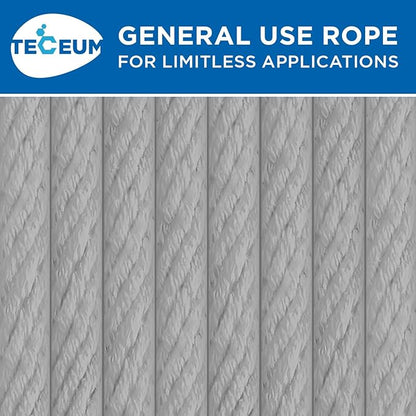 TECEUM Cotton Rope 3/16” (5 mm) – 50 FT – Strong All-Purpose Braided Rope – Natural Cotton – for Crafting, Сamping, Clothes Line, DIY, Indoor & Outdoor Use – Light Gray