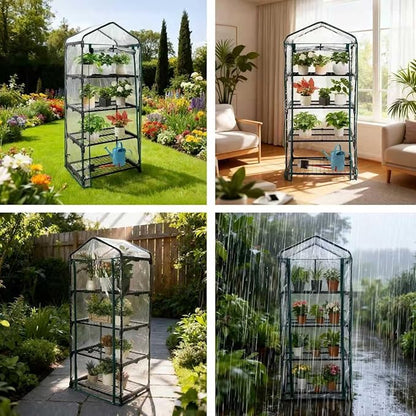 4 Tier mini Indoor Greenhouse Upgraded with Shelf Clips,27"x19"x62" Greenhouse for Indoors&greenhouses for Outdoors with PVC Cover and Roll-Up Zipper Door