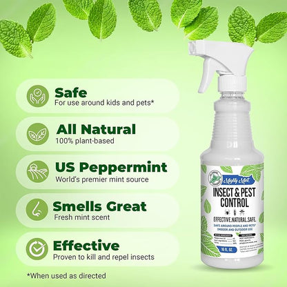 Mighty Mint Peppermint Oil Insect Repellent Spray – Natural Indoor & Outdoor Bug Control for Spiders, Ants, Roaches, and More – Plant-Based, Extra-Strong Formula - 16 oz (Pack of 2)