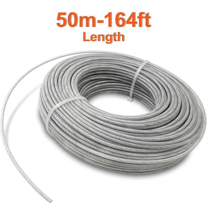Grass Trimmer Line Nylon Steel 0.095'' 164ft/50m Round String Trimmer Spool Replacement, Steel Metal Core and Nylon Coating for Tough Weeds in Gardens and Lawns