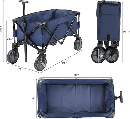 Collapsible Wagon, Beach with Big Wheels for Sand, Grocery Wagon All-Terrain Wheels Garden Grocery for Shopping, Park Picnic, Camping, Beach Trip