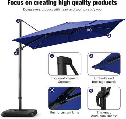 Hotime 10ft Patio Umbrella Outdoor Patio Height adjustable and Windproof, Heavy Duty Aluminum Square Offset Patio Umbrella Cantilever Pool Umbrella with 360°Rotation for Garden Deck Pool, Dark Blue