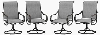 PHI VILLA Patio Swivel Dining Chairs Set of 4, Outdoor Chair with Textilene Mesh Fabric & Black Metal Frame for All Weather Outdoor Lawn Garden Poolside (Gray)