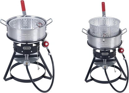 10QT Outdoor Fish Fryer Kit – Heavy-Duty Aluminum Pot, 6.7QT Basket, Propane Deep Fryer with 0-10 PSI Regulator & Steel Frame – Ideal for Seafood & More