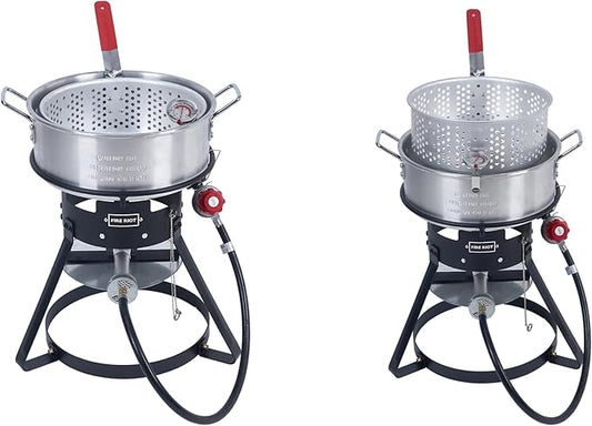 10QT Outdoor Fish Fryer Kit – Heavy-Duty Aluminum Pot, 6.7QT Basket, Propane Deep Fryer with 0-10 PSI Regulator & Steel Frame – Ideal for Seafood & More