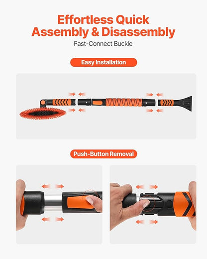 VEVOR Snow Shovel and Snow Brush, 42 in Extendable Snows Broom & Ice Scraper with 180° Pivoting Brush Head, Non-Slip Grip, Portable Winter Snows Removal Tools for Cars Trucks SUVs Vehicle