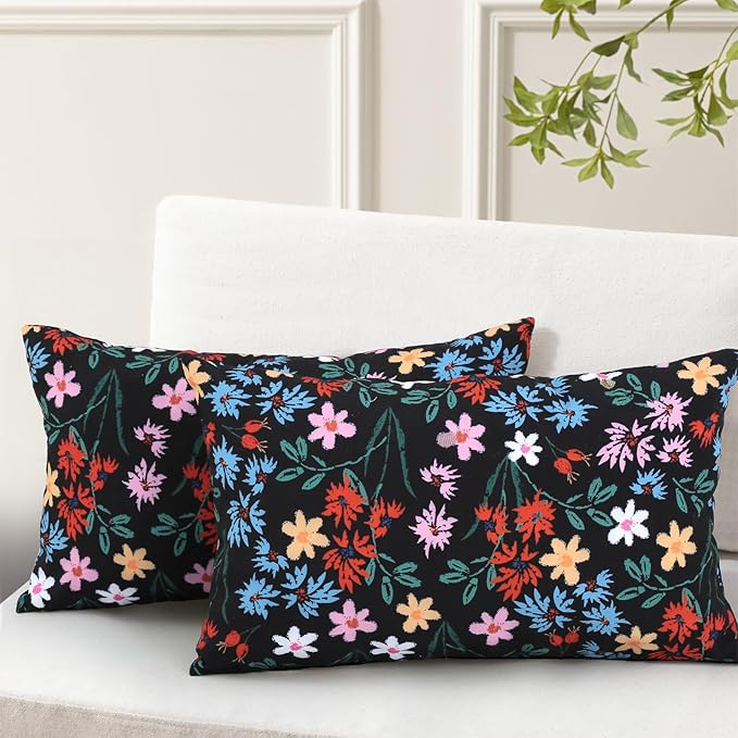 idee-home Outdoor Pillows with Inserts Included, Patio Outside Lumbar Pillows Waterproof Set of 2, 12 x 20 inch