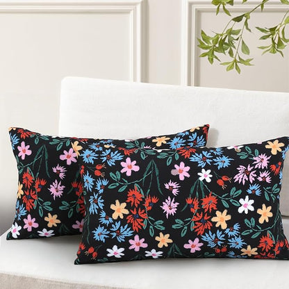 idee-home Outdoor Pillows with Inserts Included, Patio Outside Lumbar Pillows Waterproof Set of 2, 12 x 20 inch