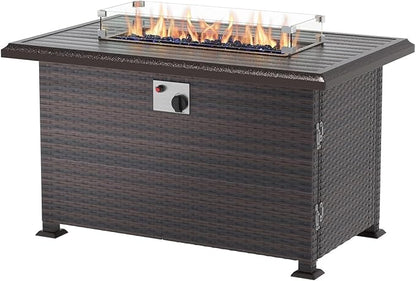 Outdoor Patio Furniture Sets with Propane Fire Pit Table, 10 Pieces Outdoor Furniture Patio Sectional Sofa Conversation Set w/ETL Approved 43" Gas Outdoor Fire Table & Coffee Table Brown.