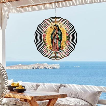 Virgin Mary Prayer Wind Spinner, Metal Wind Spinners Outdoor Indoor, Virgin Mary Rose Hanging Garden Decor for Outside, Stainless Wind Spinners for Yard and Garden 10 inch 3D (25.76X25 CM)