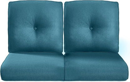 Pop 22x25/22x24 Outdoor Seat Cushions Set of 2 - Comfortable High Back Water-Resistant Patio Wicker Chairs Cushion for Rocker Glider Loveseat Couch Sectional Sofa - Peacock Blue/Button