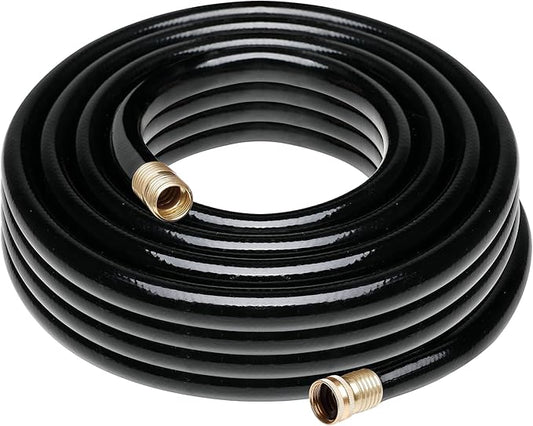 Worth Long Leader Black Garden Hose 5/8 in. x 50 ft. -Brass Aluminum Ends for Household & Yard Use -Medium Duty Durable Flexible Lightweight Water Pipe -Kink Free, No Leaking, Male/Female Fittings