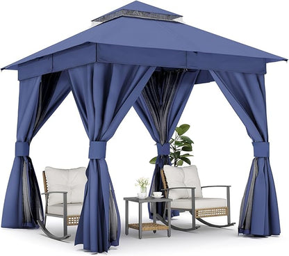 LAUSAINT HOME Outdoor Patio Gazebo 8'x8' with Expansion Bolts, Heavy Duty Gazebos Shelter Party Tent with Double Roofs, Mosquito Nettings and Privacy Screens for Backyard, Garden, Lawn, Navy Blue