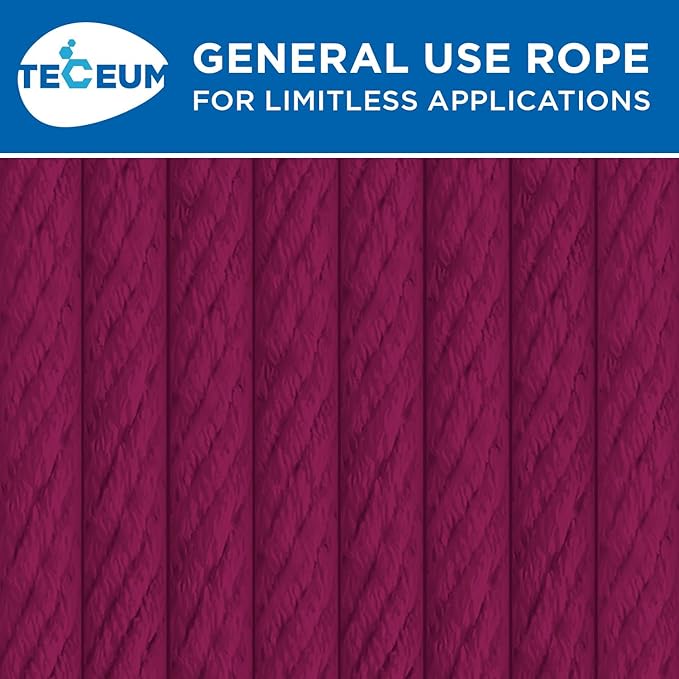 TECEUM Cotton Rope 3/16” (5 mm) – 100 FT – Strong All-Purpose Braided Rope – Natural Cotton – for Crafting, Сamping, Clothes Line, DIY, Indoor & Outdoor Use – Deep Pink