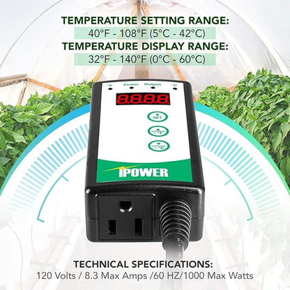 iPower 2-Pack 40-108 Degrees Fahrenheit Digital Heat Mat Thermostat Controller and 20" x 20" Hydroponic Seeding Warm Pad Plant Starting Kit Combo