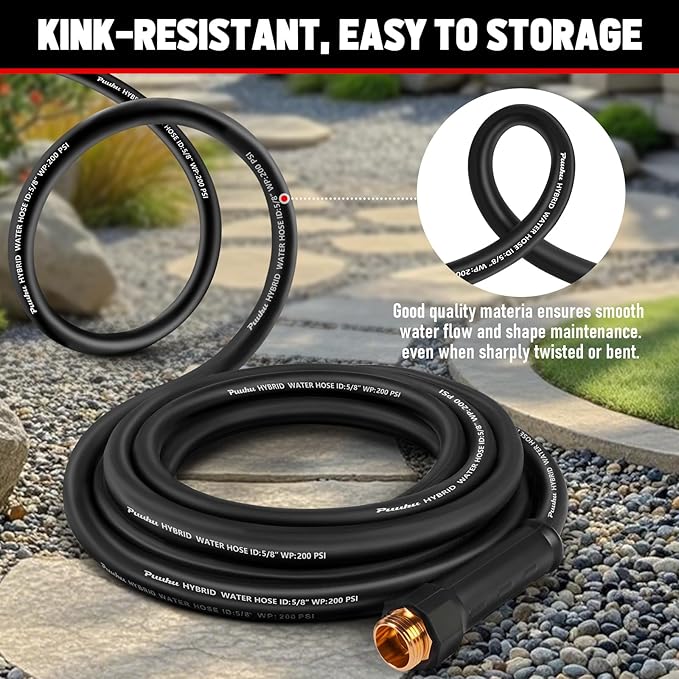 Garden Hose 100ft x 5/8", NON-EXPANDABLE Heavy Duty Premium Flexible Water Hose, No Kink, Leakproof, Lightweight Hybrid Hose with Male to Female Fittings for Household、Backyard
