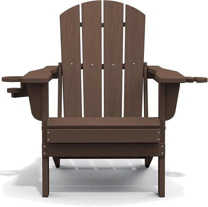 SERWALL Adirondack Chair with Cup Holders - Composite Adirondack Chairs Set of 6 HDPE Outdoor Chairs All Weather Use- Coffee