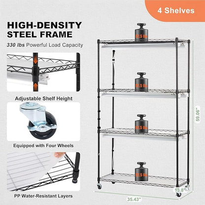 VEVOR Plant Stand with Grow Light, Grow Light Shelf with Cover and Thermometer, 4 Tiers 180W Plant Shelf with Grow Light, Full Spectrum Light Mini Greenhouse Plant Stand with Timer for Seed Starting