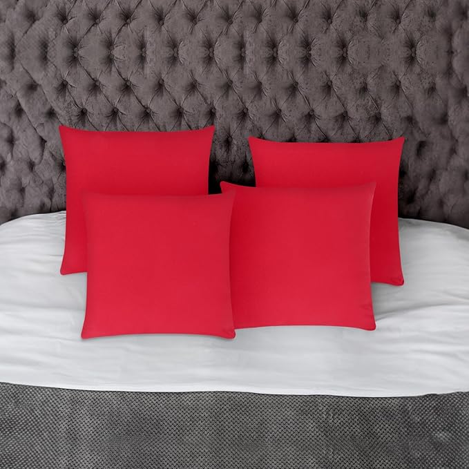 Covers & All Premium Square Throw Pillow Inserts with Covers Set of 4, 14 x 14 Inches Red, Decorative Cushions for Couch Sofa Home Decor Office Travel UV Resistant Waterproof Soft Cushions Pillows