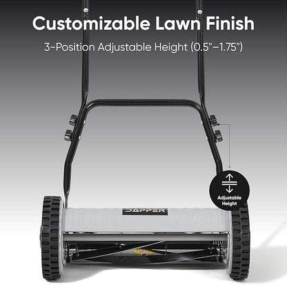 16" Push Reel Lawn Mower – Manual 5-Blade Hand Mower with Adjustable 3-Position Cutting Height (0.5"–1.75") – Lightweight, Eco-Friendly, Steel Blades – 2-Year Warranty