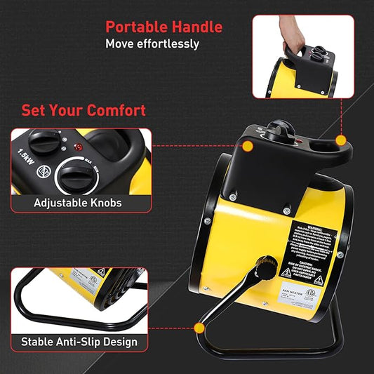 EAGLE PEAK 1500W Outdoor Heater, Greenhouse Heater for Greenhouse, Grow Tent, Garage, and RV Use, Water Resistant IPX 4 Rated, Overheat Protection, Radiant Heating, 1 Pack, Yellow