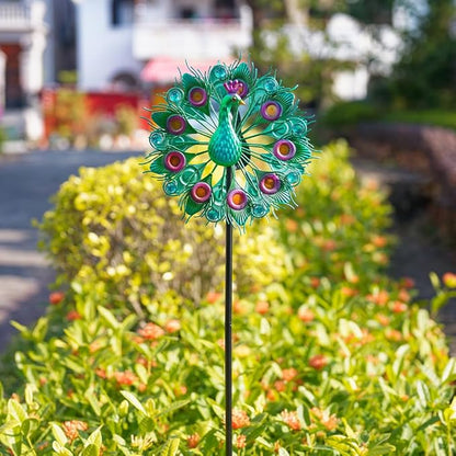 Stargarden Wind Spinners Outdoor, Peacock Metal Wind Spinner, 13 Inch Kinetic Wind Sculptures & Spinners, Decorative Waterproof Pinwheels for Yard and Garden Decor